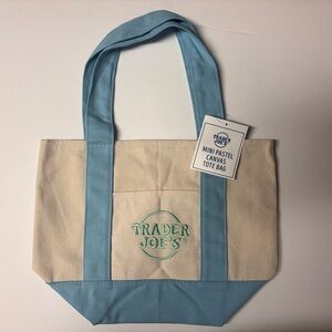 Trader Joe's Pastel Blue and Cream Canvas Tote